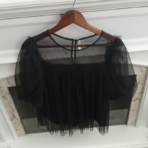Black Tulle Puff Sleeve Top